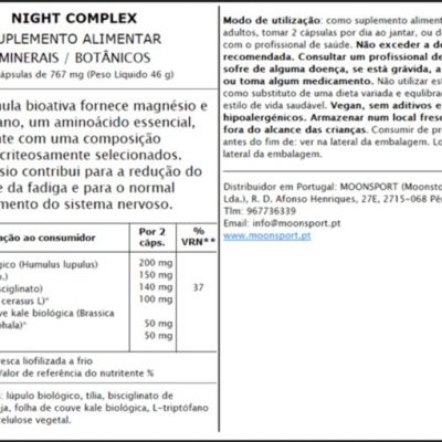 Night Complex NORDIQ Nutrition - rótulo