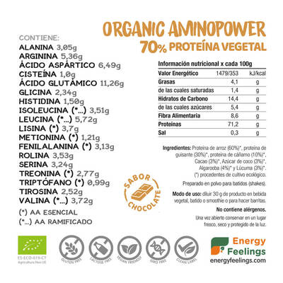 Organic Aminopower Cacau 70% Proteína BIO da ENERGY FEELINGS (500 g) – Moonsport (label)