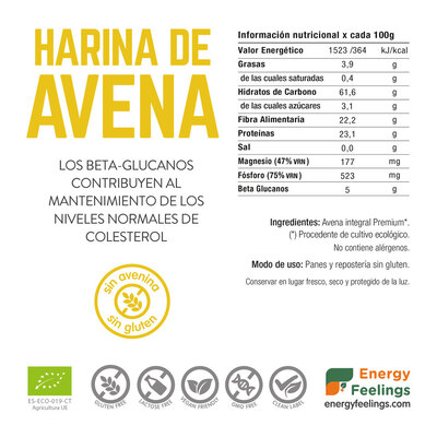 Farinha de Aveia Sem Glúten/Avenina BIO da ENERGY FEELINGS (1 kg) – Moonsport (label)