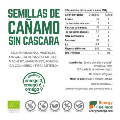 Sementes de Cânhamo Sem Casca BIO da ENERGY FEELINGS (1 kg) – Moonsport (label)