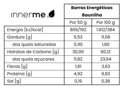 Valor Nutricional Barra Energética Baunilha INNERME - MOONSPORT
