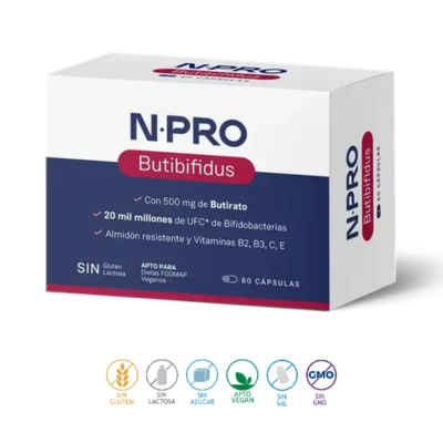 Embalagem de 60 cápsulas em blister do Butibifidus da NPro.