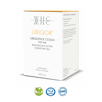 Embalagem de 60 cápsulas do UBIQOR, da WHC Labs.
