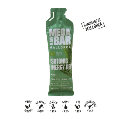 O Gel Energético Menta MEGARAWBAR é 100% natural, bio, vegan e apto para celíacos. Com água do mar, ajuda a repor sais minerais. Energia para 40/45 minutos.