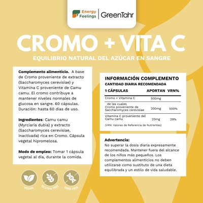 Rótulo do Crómio + Vitamina C, da Energy Feelings.