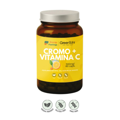 Embalagem de 60 cápsulas do Crómio + Vitamina C, da Energy Feelings.