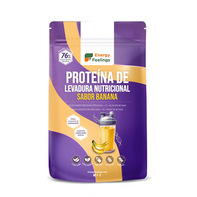 Embalagem de 500 g de Proteína de Levedura Nutricional Banana, da Energy Feelings.
