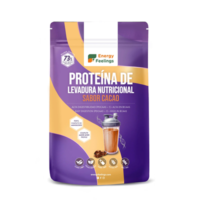 Embalagem de 500 g de Proteína de Levedura Nutricional Cacau, da Energy Feelings.