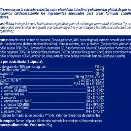 Rótulo do Gastribiota da NPRO.