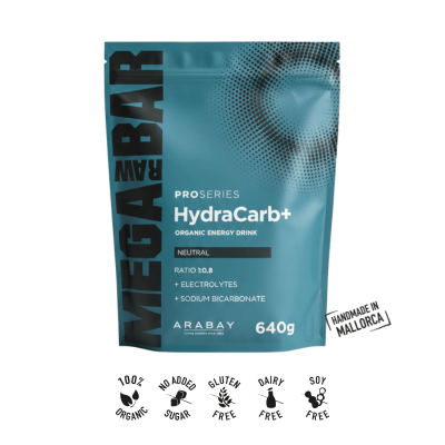 Embalagem de 640 g da Bebida Energética Biológica HydraCarb+ ProSeries da MegaRawBar.