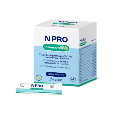Embalagem e saqueta do Inmunovit Kids da NPRO.